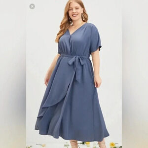 Elegant Blue Wrap Dress